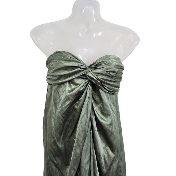Vince Strapless Metallic Shimmer Green Cocktail Dress Sweetheart Neckline Size 0 - Picture 3 of 10